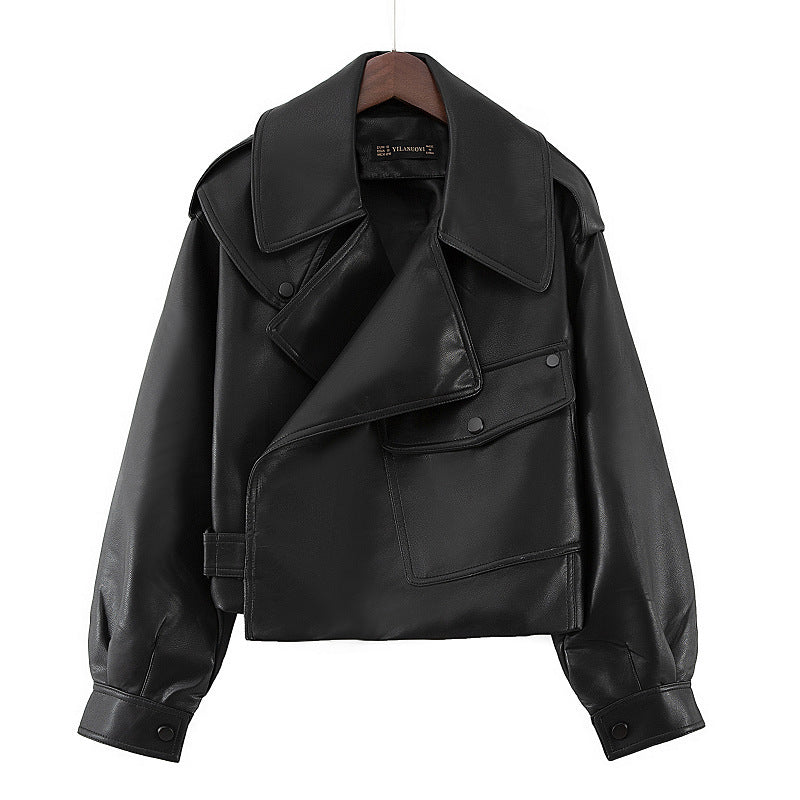 Loose Cropped Leather Jacket