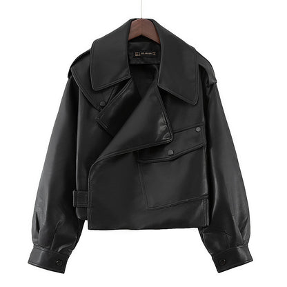 Loose Cropped Leather Jacket
