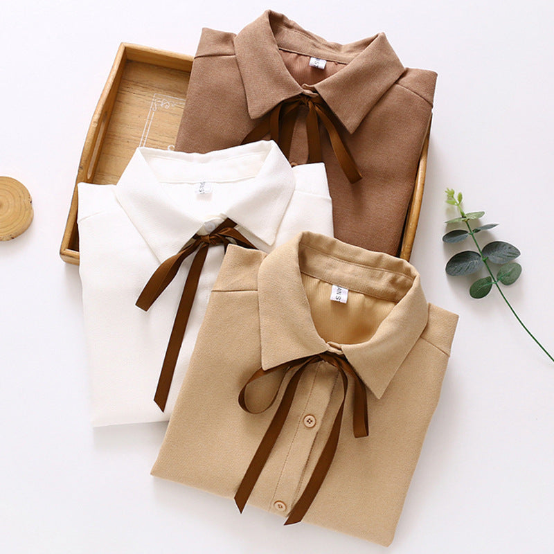 Long-Sleeved Corduroy Lace-Up Shirt