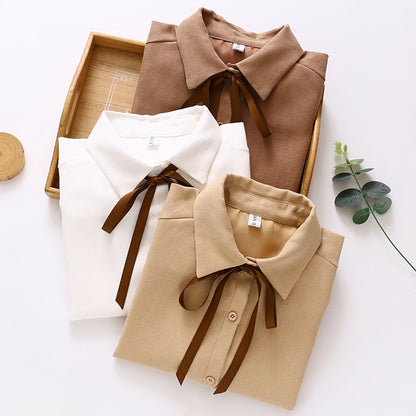 Long-Sleeved Corduroy Lace-Up Shirt