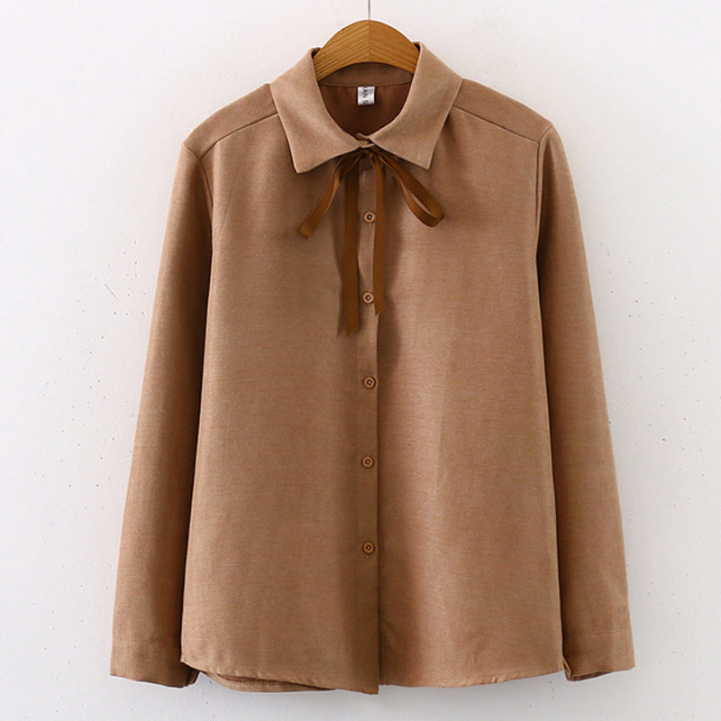 Long-Sleeved Corduroy Lace-Up Shirt