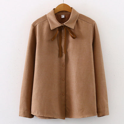 Long-Sleeved Corduroy Lace-Up Shirt