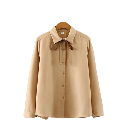 Long-Sleeved Corduroy Lace-Up Shirt