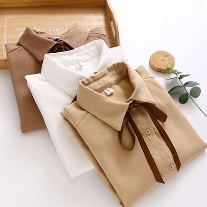 Long-Sleeved Corduroy Lace-Up Shirt