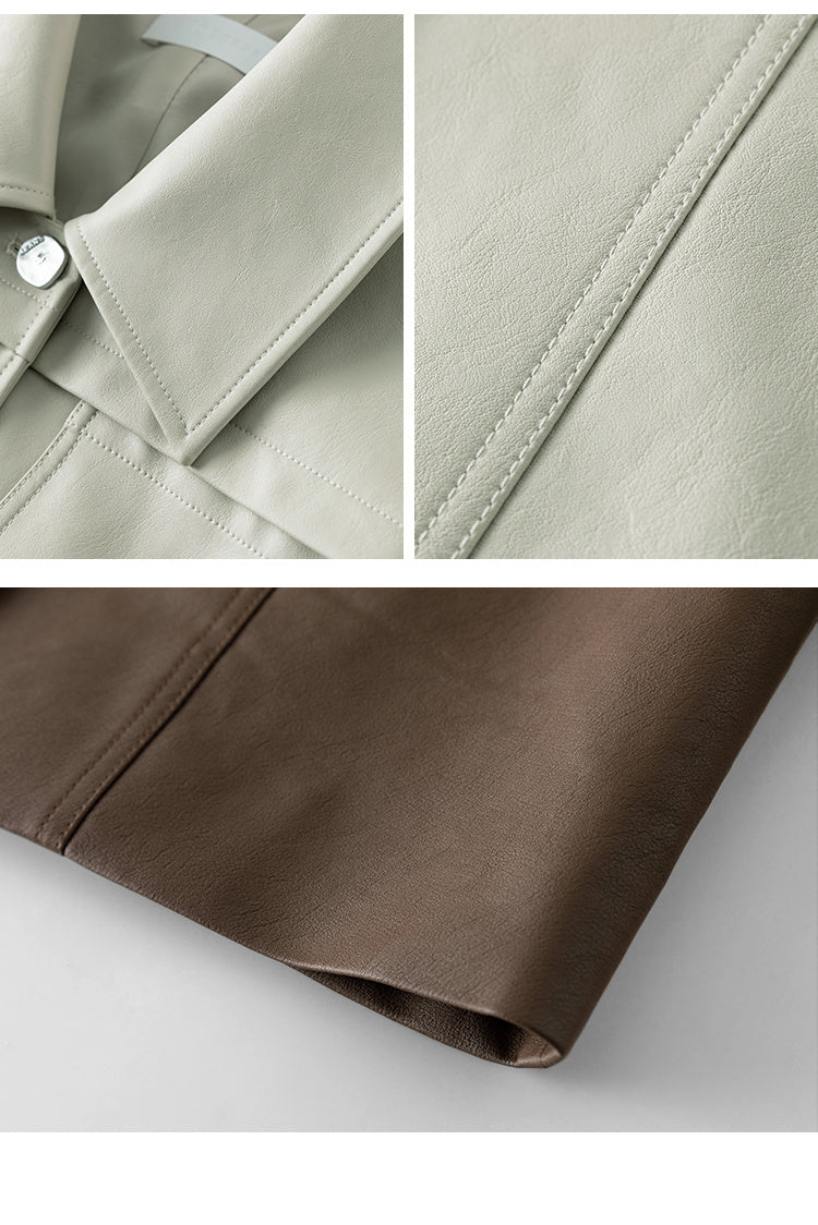 Short Lapel Leather Coat