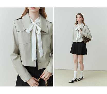 Short Lapel Leather Coat