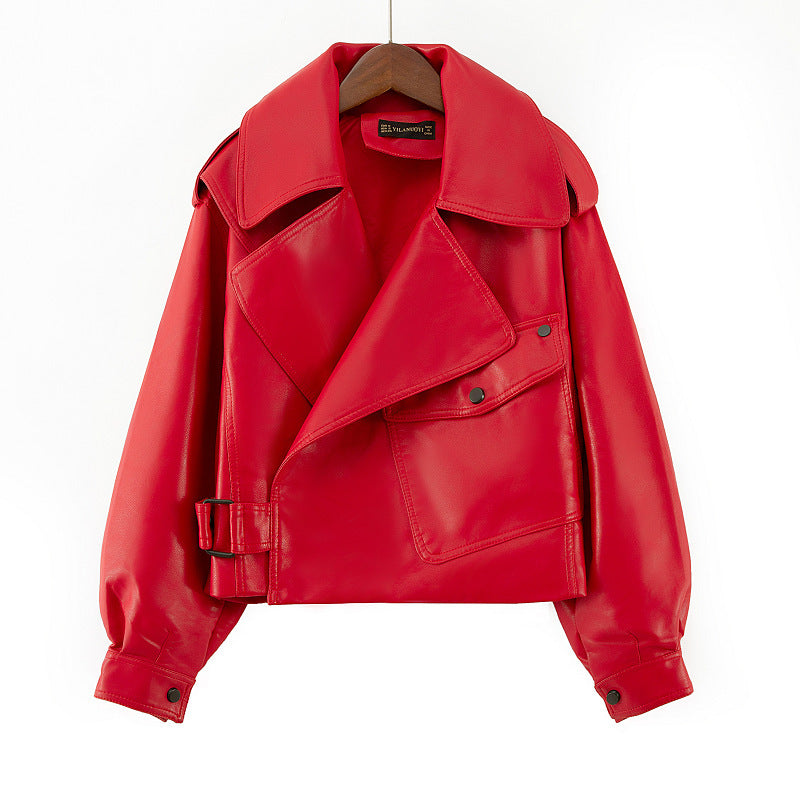 Loose Cropped Leather Jacket
