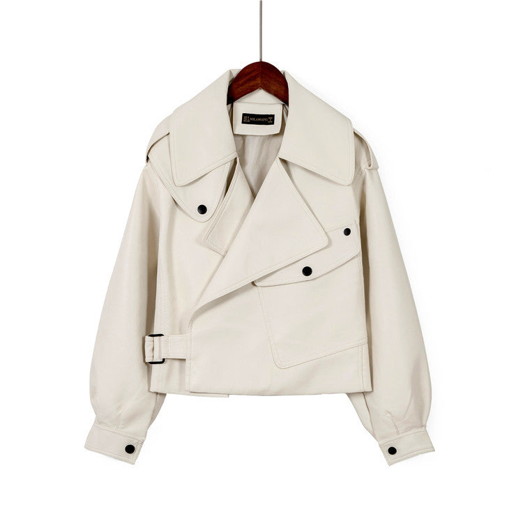 Loose Cropped Leather Jacket