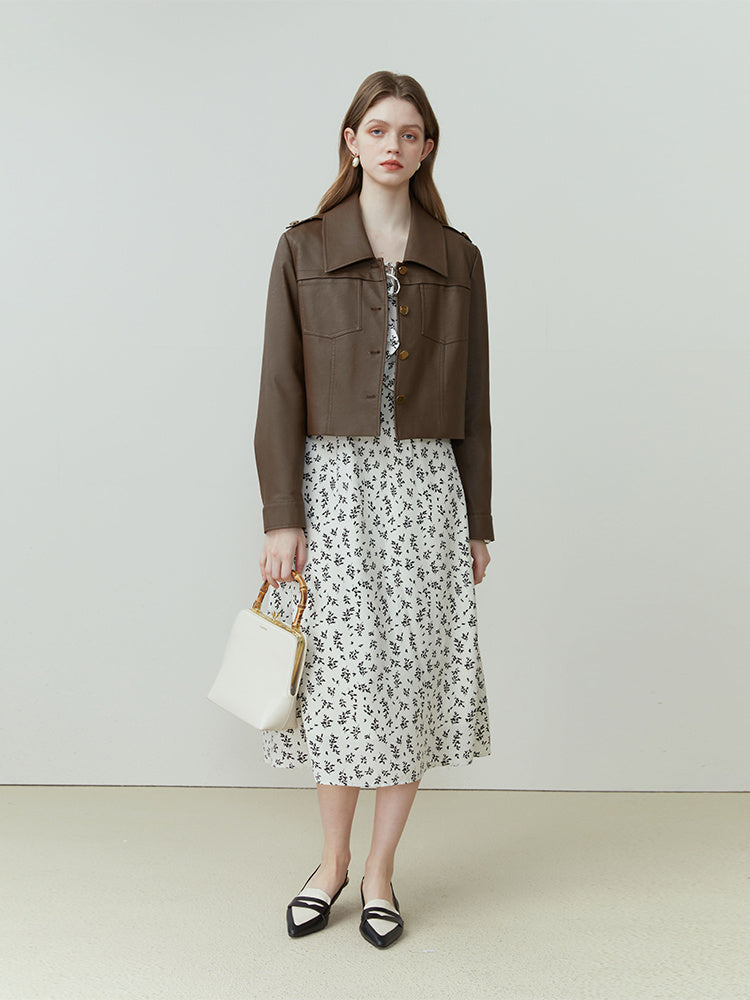 Short Lapel Leather Coat