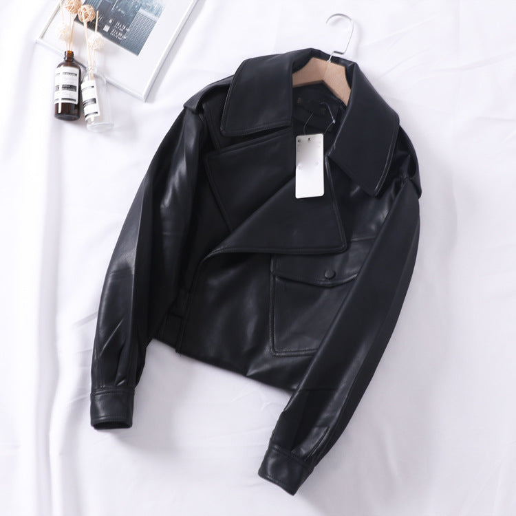 Loose Cropped Leather Jacket