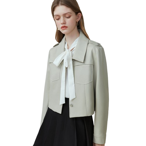 Short Lapel Leather Coat