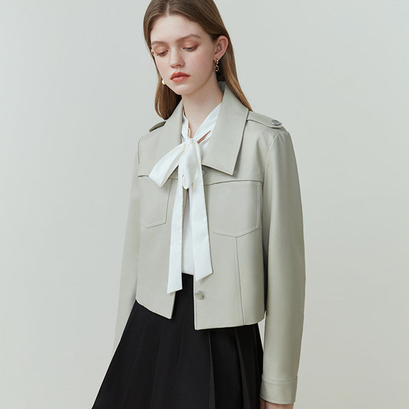 Short Lapel Leather Coat